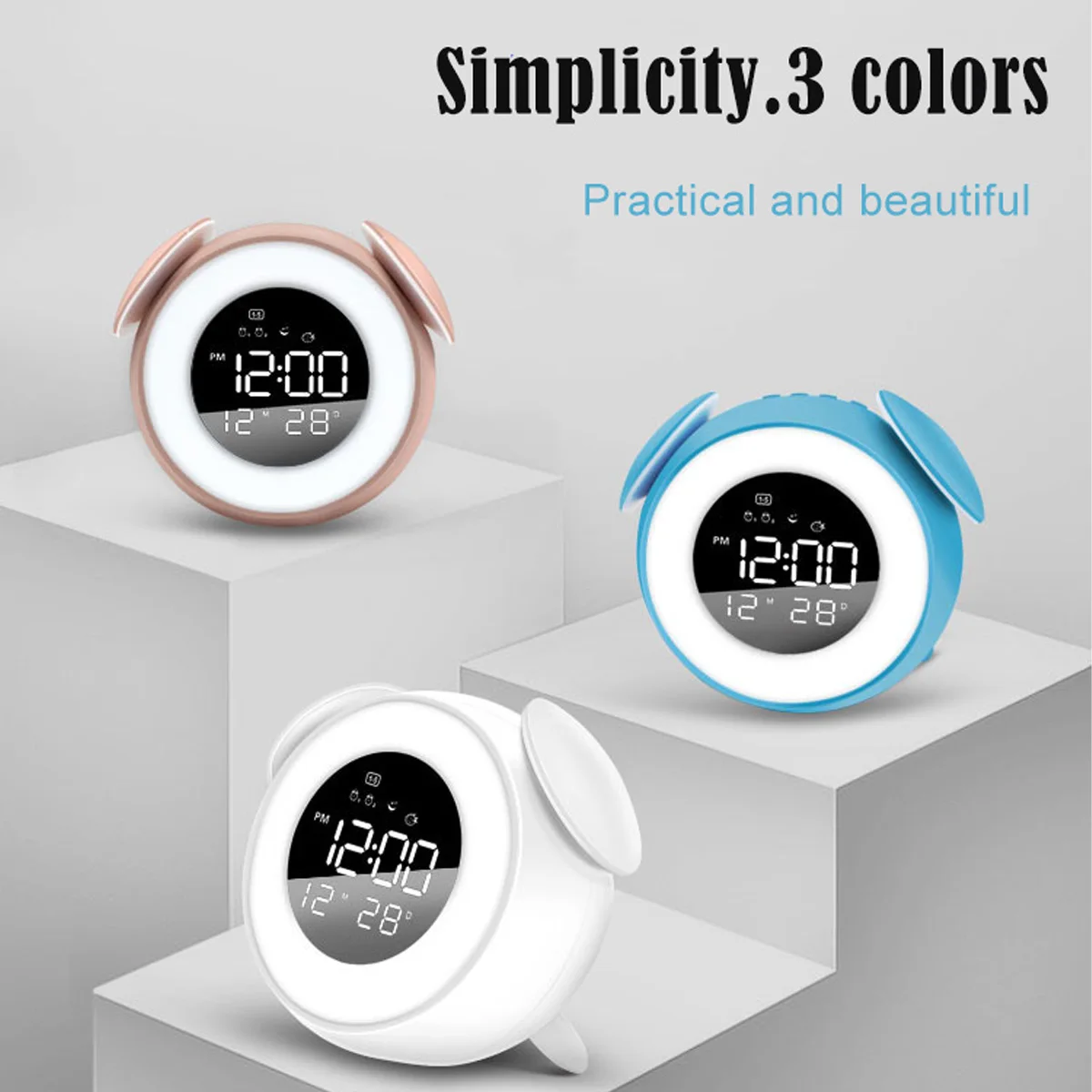 

LED Wake-up Light Alarm Clock Children's Cute Atmosphere Light Electronic Clock Bedroom Home Decoration Table Clock