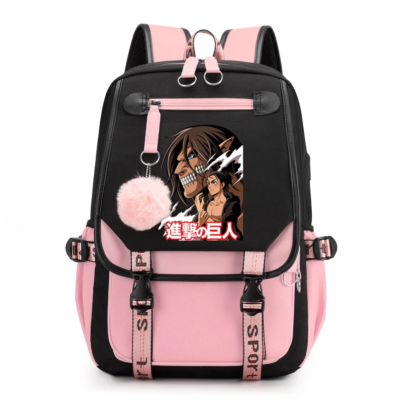 

Attack on Titan Women Bagpack Laptop Eren Jaeger Anime Bag Casual Bookbag Y2k Kawaii Pendant Schoolbags College Girl Backpack