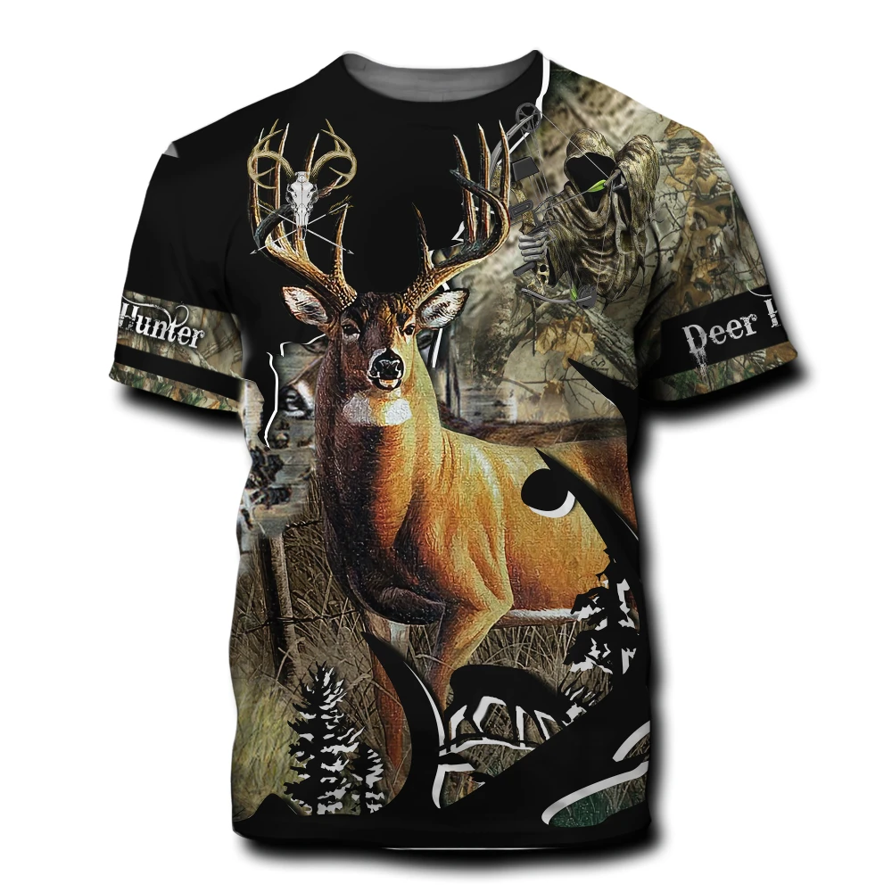 

2022 Men's T-Shirt Creative Design Casual 3D Printing Forest Hunting HD Summer Lightweight Breathable Oversized Top