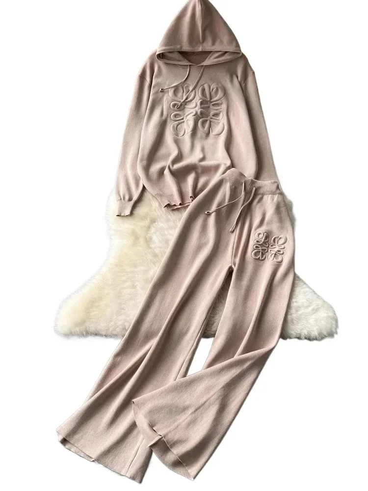 TRAF осень-зима спортивный жаккардовый вязаный костюм женский модный пуловер с