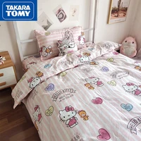takara tomy cartoon hello kitty dormitory single pink quilt set home cotton cute printing soft non fading set quilt cover