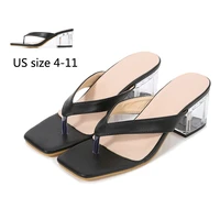 black square toe flip flops high heels transparent heel sandals designer open toe womens sandals