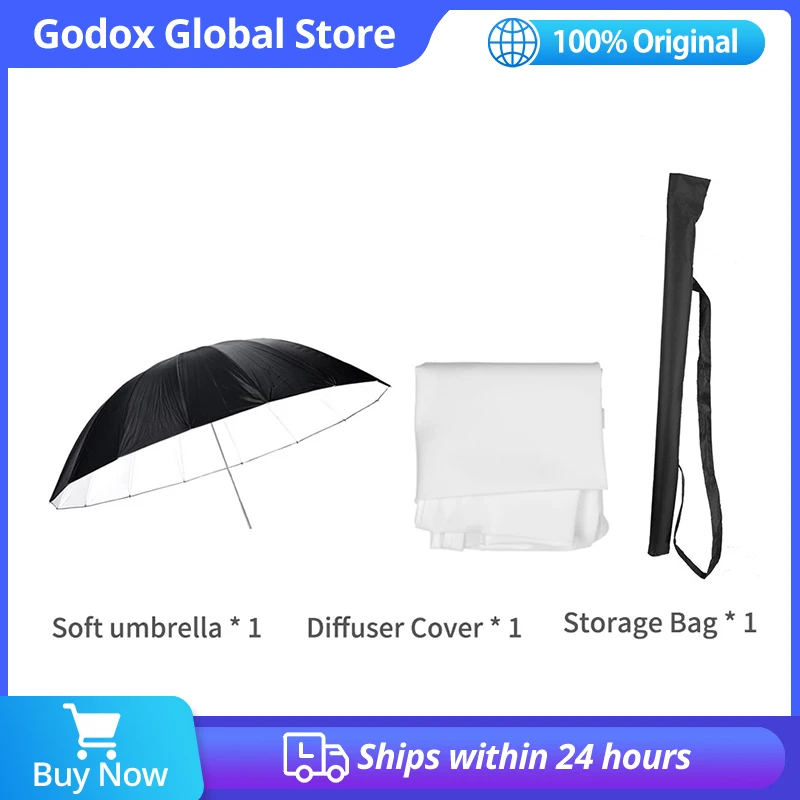 Фото Зонт-рефлектор Godox 70 дюймов (178 см) черно-белый для студийного освещения с большим рассеивателем №1