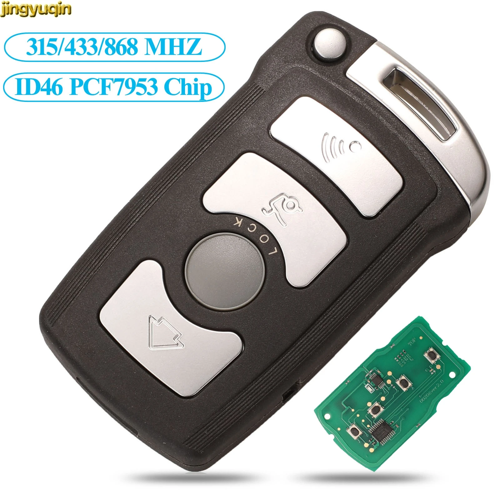 

Jingyuqin 315/315LP/433/868Mhz ID46 PCF7953 Chip For BMW 7 Series E65 E66 CAS1 System HU92 4 Buttons Remote Car Key Control