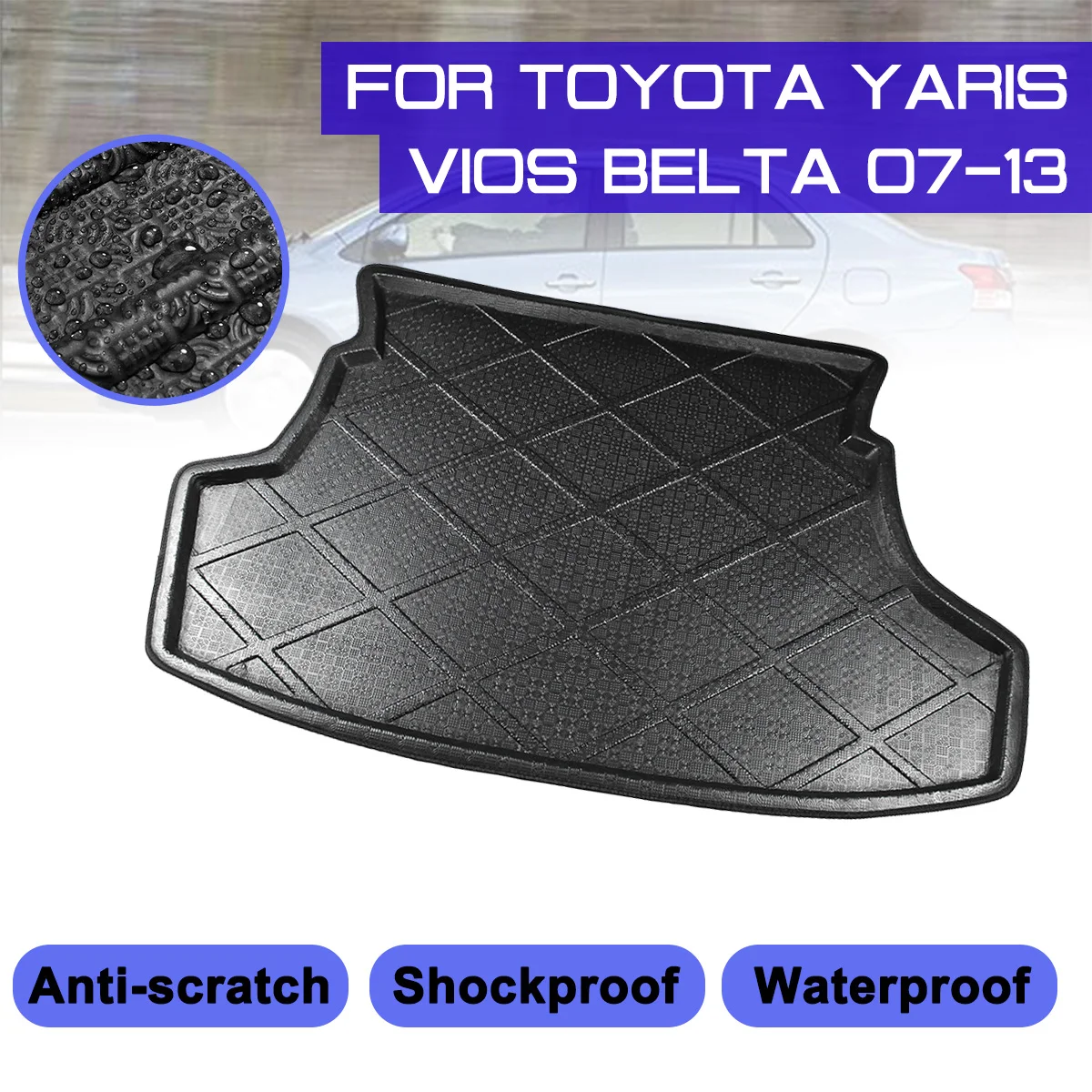 

For Toyota Yaris Vios Belta 2007-2013 Car Rear Trunk Boot Mat Waterproof Floor Mats Carpet Anti Mud Tray Cargo Liner