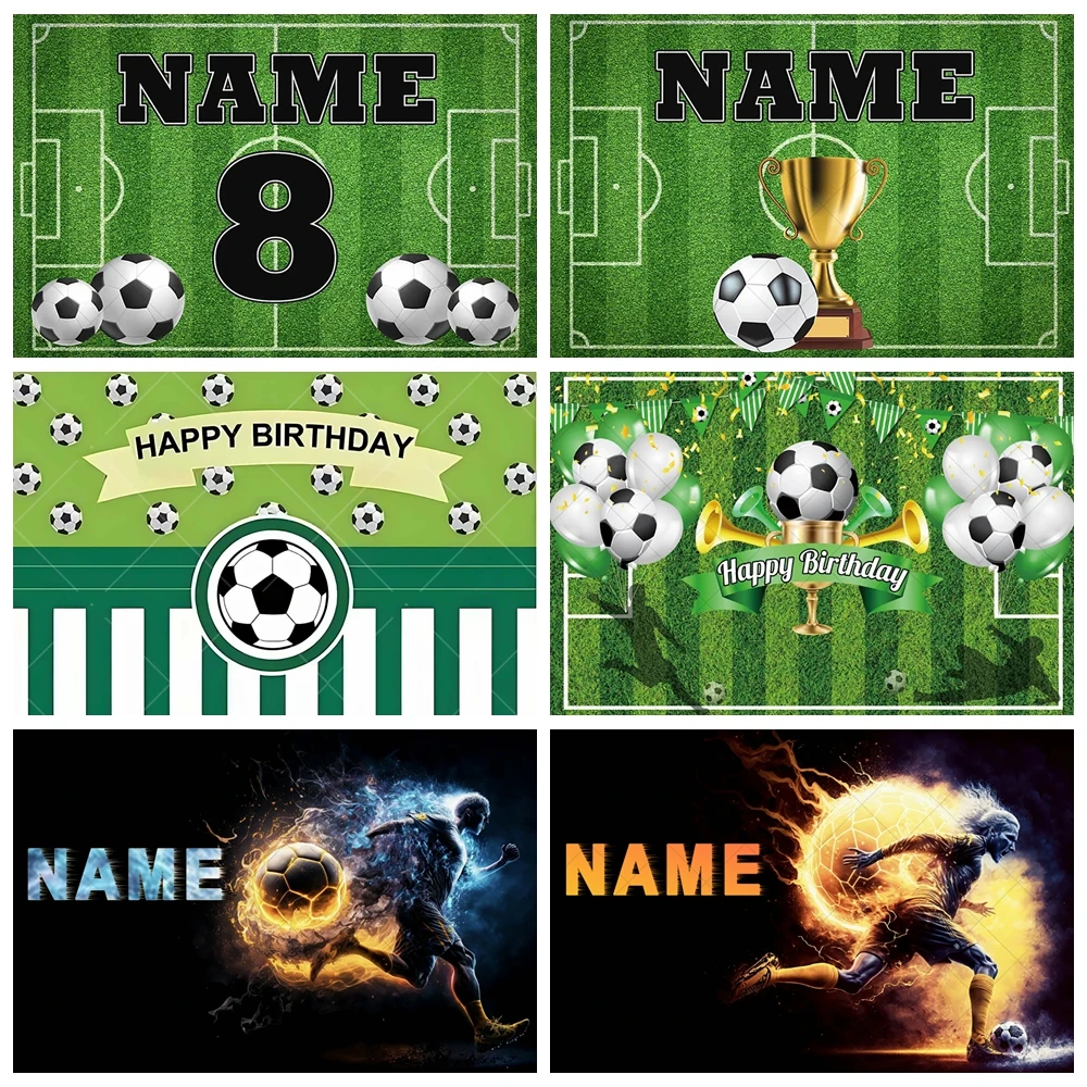 Customize Name Football Backdrop Banner Green Grass Field Soccer Sport Poster Kids Boy Birthday Party Decoration Background Prop