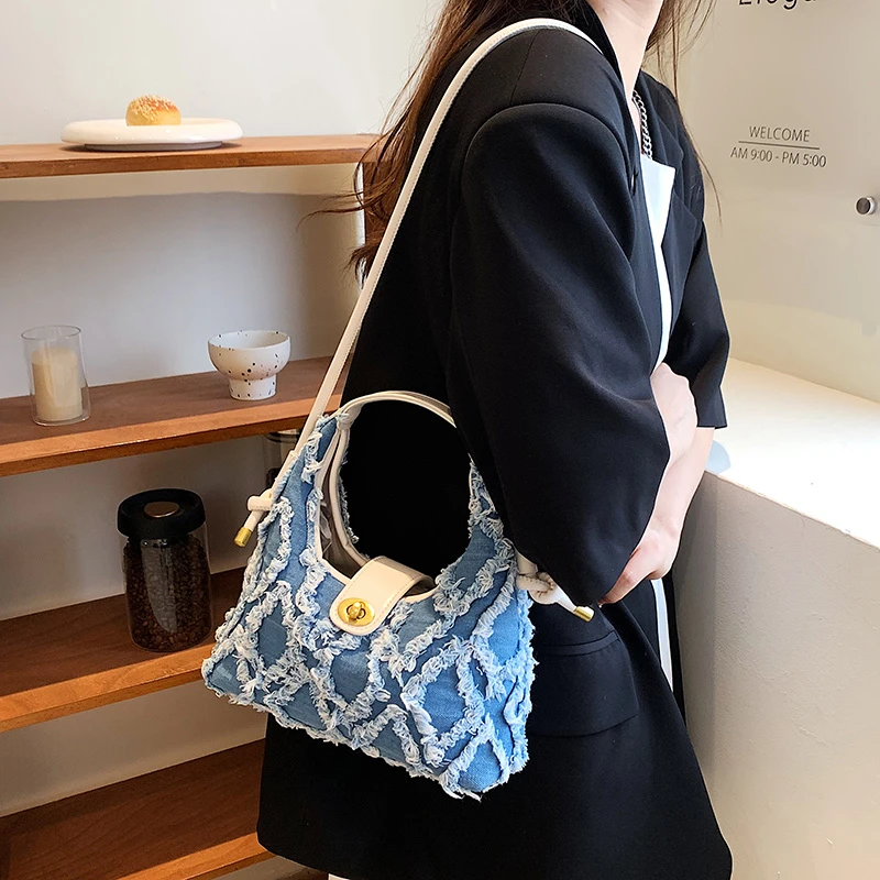 Брендовая женская Сумка Хобо летняя роскошная сумка высококлассная джинсовая