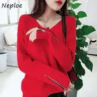 Однотонный свитер Neploe с V-образным вырезом, женский свободный пуловер, вязаные топы с длинным рукавом, женские осенне-зимние новые модные свитера 2022