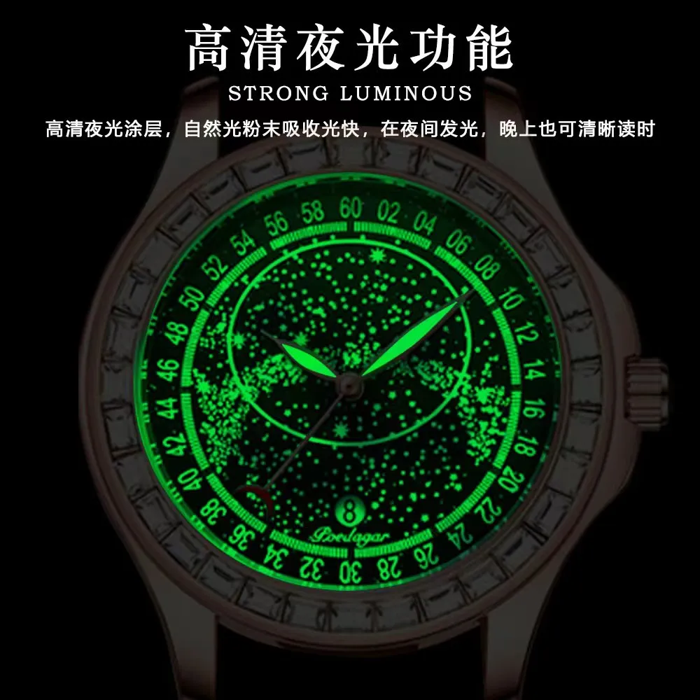 New Men's Waterproof Glow Belt Quartz Watch The Moon Is Cloudy or Sunny, The Stars Are Within Your Reach