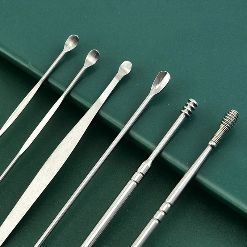 6pcs Ear Wax Remover Cleaning Tools Stainless Steel Earpick Cleaner Removal Set For Baby Adults Use |