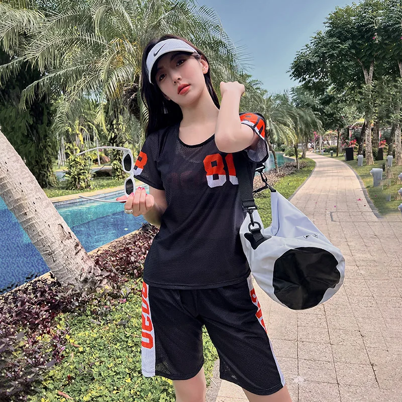 

2022 New Women Swimsuit 3 Pieces Sports Beach Wear High Waisted Tankini Set Plus Size Surf Suit With Cover Up Rashguards