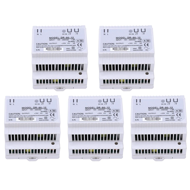 

5X Din Rail Power Supply 60W 12V Ac Dc Converter Dr-60-12 Power Supply 12V 60W Good Quality