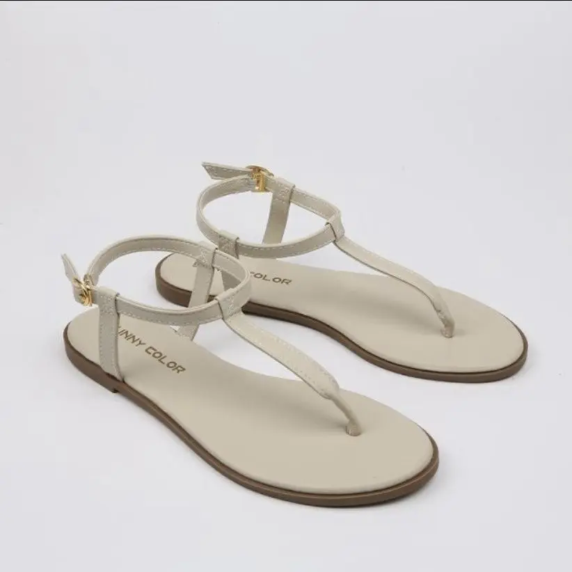 

Женские босоножки без каблука, бежевые босоножки на плоской резиновой подошве, винтажные оригинальные, лето 2023