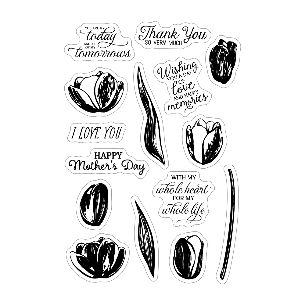 Металлические штампы MangoCraft с золотым тюльпаном и цветком прозрачные сделай сам