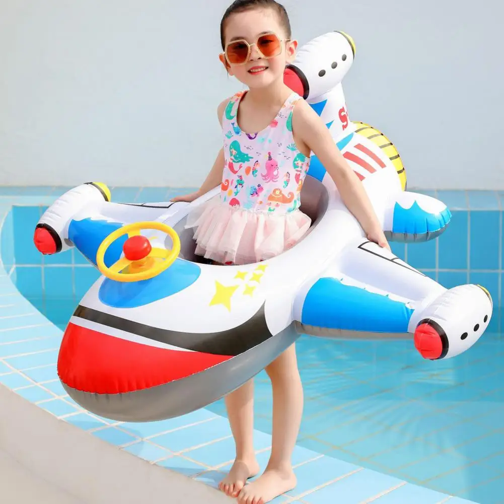 

Inflatable Baby Seat Excellent Durable Party Pool Toys Airplane Shape Swimming Circle with Steering Wheel for Kids