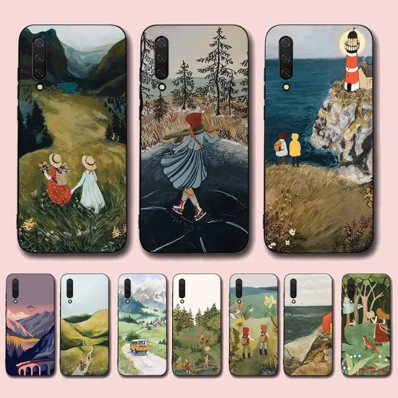 

Cartoon Scenery Girl Phone Case for Xiaomi mi 5 6 8 9 10 lite pro SE Mix 2s 3 F1 Max2 3