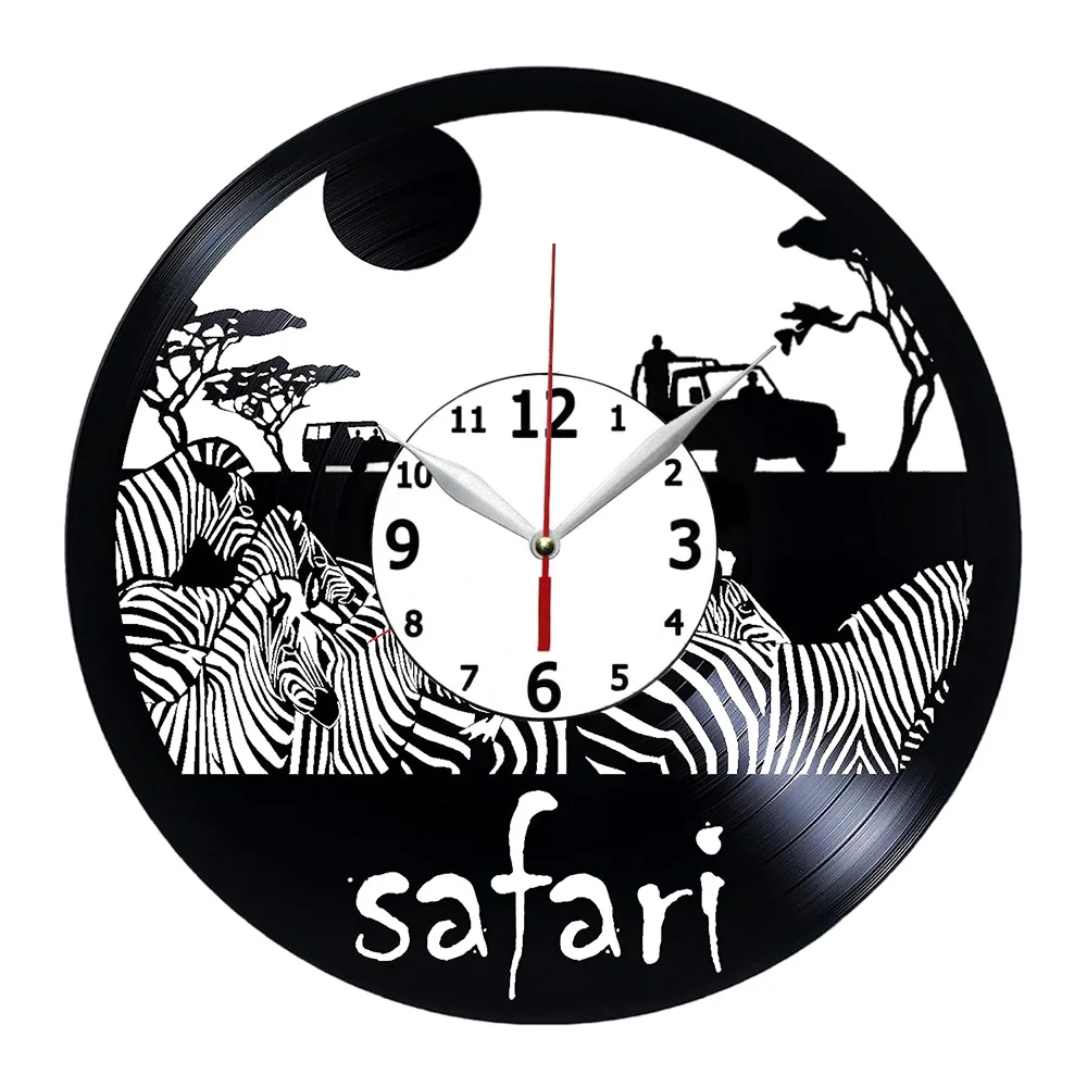 

Safari Vinyl Record Clock, Safari Animal Wall Decor, Safari Zebra Handmade Home Decor, Zebra Family Vinyl Wall Clock, Gifts for