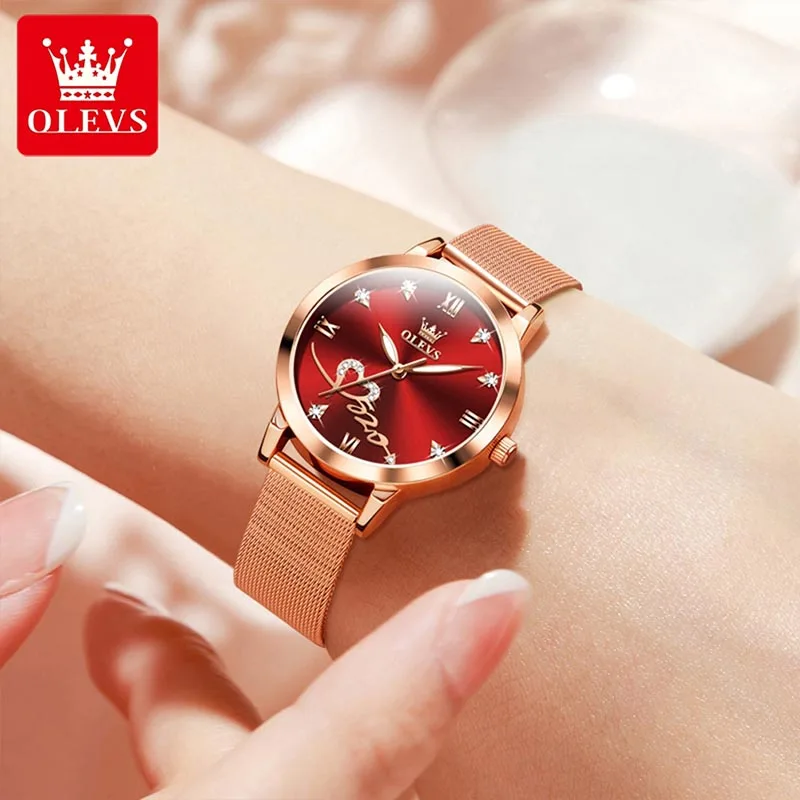 OLEVS Fashion Trend Women Watch Top Brand Diamond Womens Quartz Watch Rose Gold Mesh Strap Ladies Watches Montre Femme Reloj