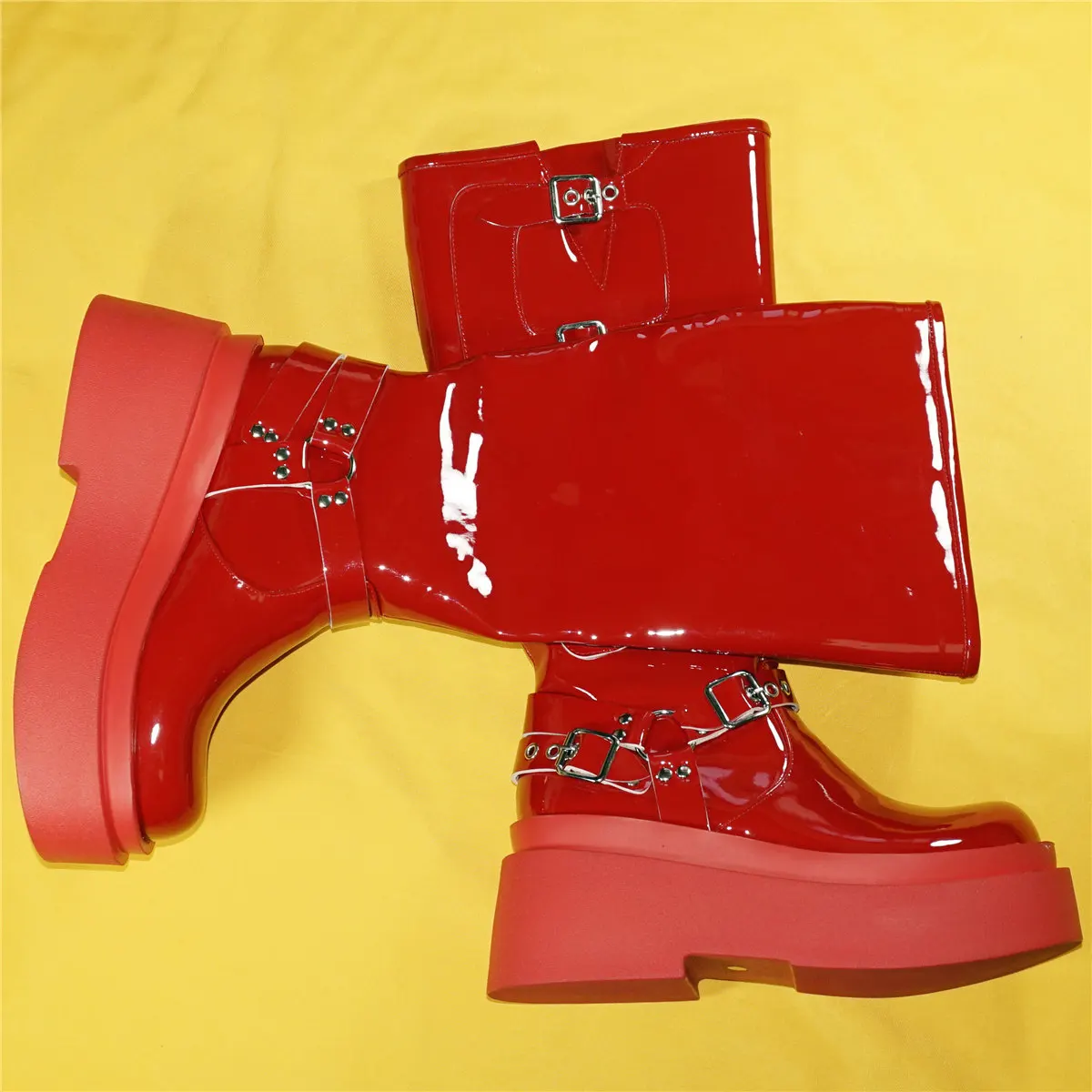 Red Wedges Fashion Sneakers Women Patent Leather Super High Heels Thigh High Boots Female Round Toe Platform Pumps Casual Shoes