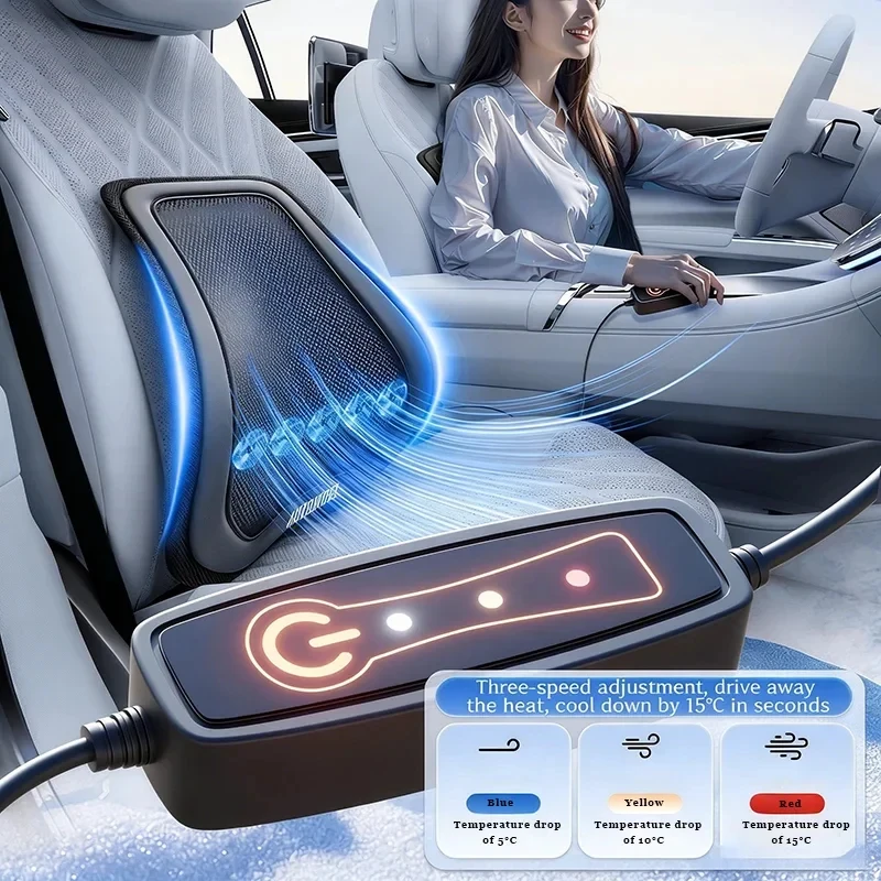 Фото Подушка-опора для поясницы Yutong C535 с охлаждением и USB-вентилятором, 3 скорости, вентилируемая сетка, эргономичная поддержка для спины и талии №2