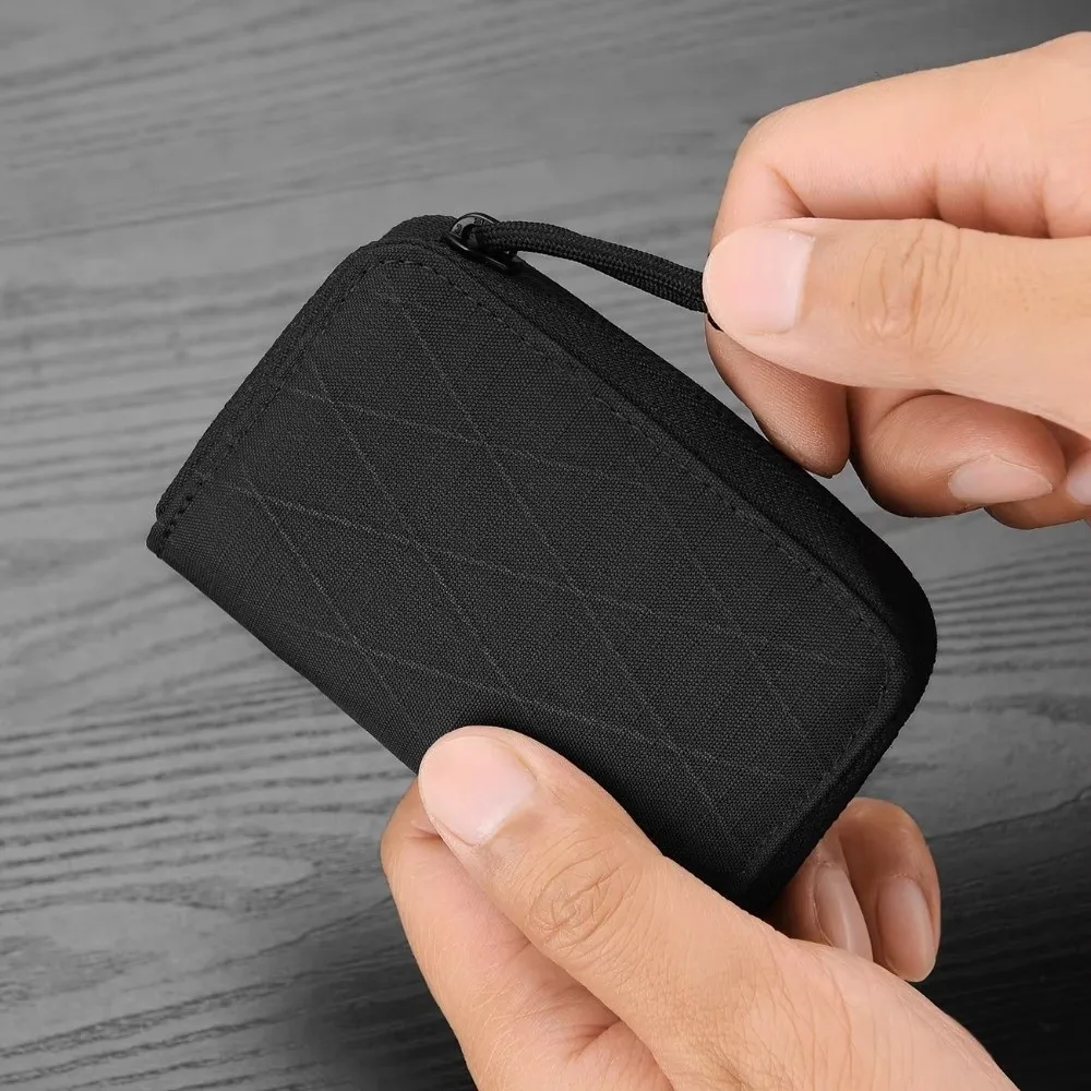 Фото Ретро-кошелек с молнией и защитой от RFID, с множеством отделений для карт, модный молодежный мини-кошелек для монет, держатель для ключей и карт, короткий кошелек X-Pac для женщин и мужчин. №4
