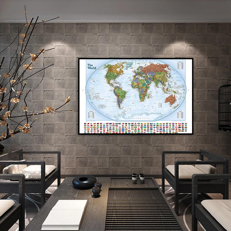 

90x60cm Canvas Retro World Map Art Background Cloth Roll Packaged Crease-free HD Wall Map for Living Room Decor Study Supplies