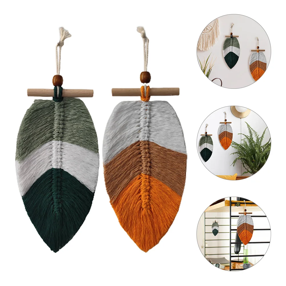 

2 Pcs Boho Wall Hanging Handicraft Pendant Tapestry Macrame Decor Woven Bohemia Leaf