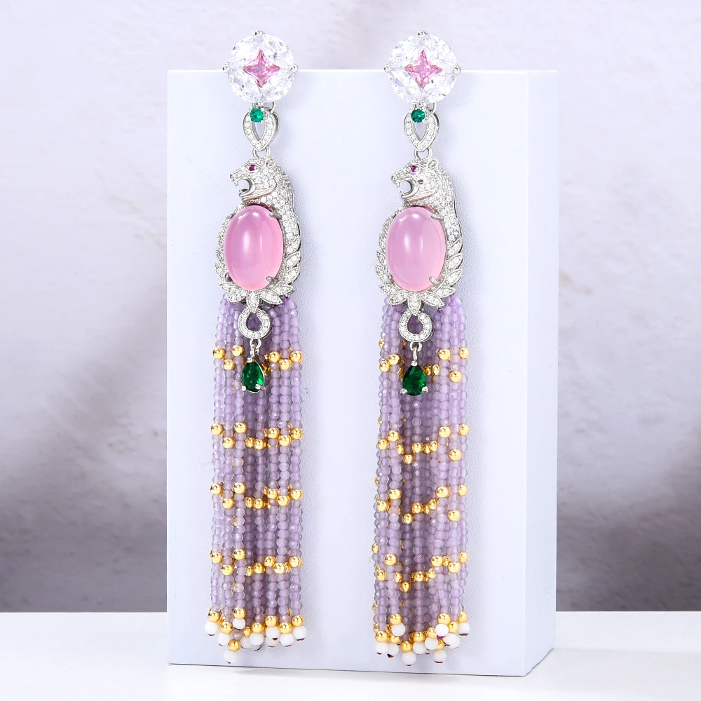 

GODKI Super Long Tredny Beads Charms Earrings For Women Wedding Party Full Cubic Zirconia Fashion Dubai Indian Jewelry