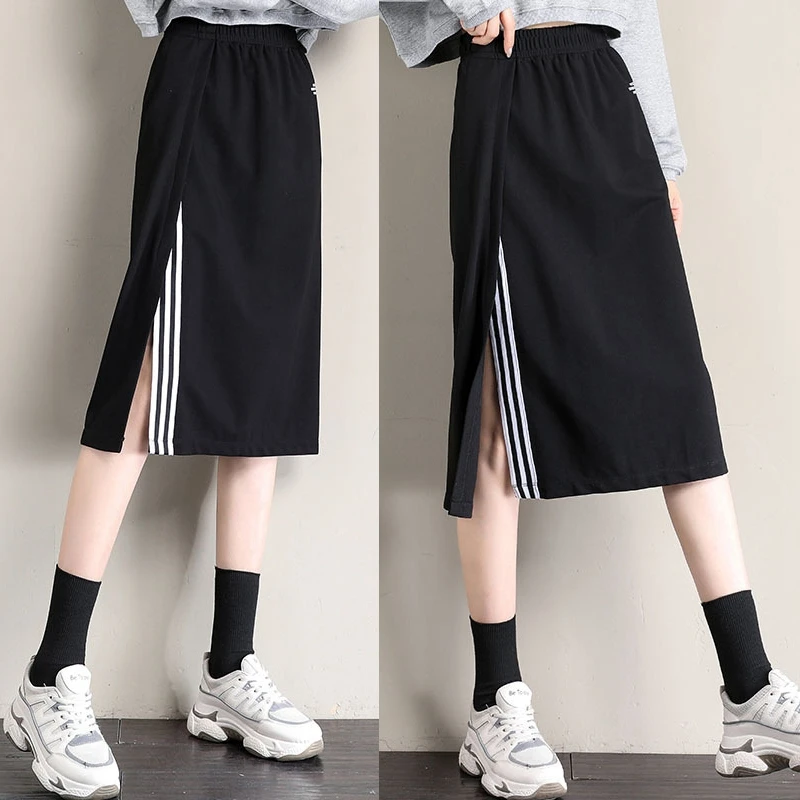 

Women New Sports Style Half Skirt Fashion Side Stripes Split Skirt Casual Skirt Jumper Skirt