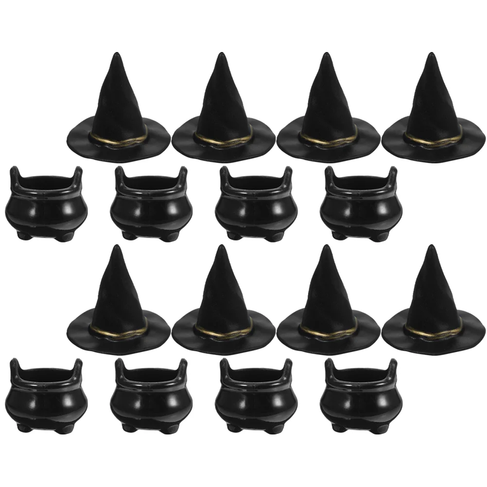 

10 Sets Venue Setting Props Halloween Witch Hat Decor Plastic Miniature Cauldron