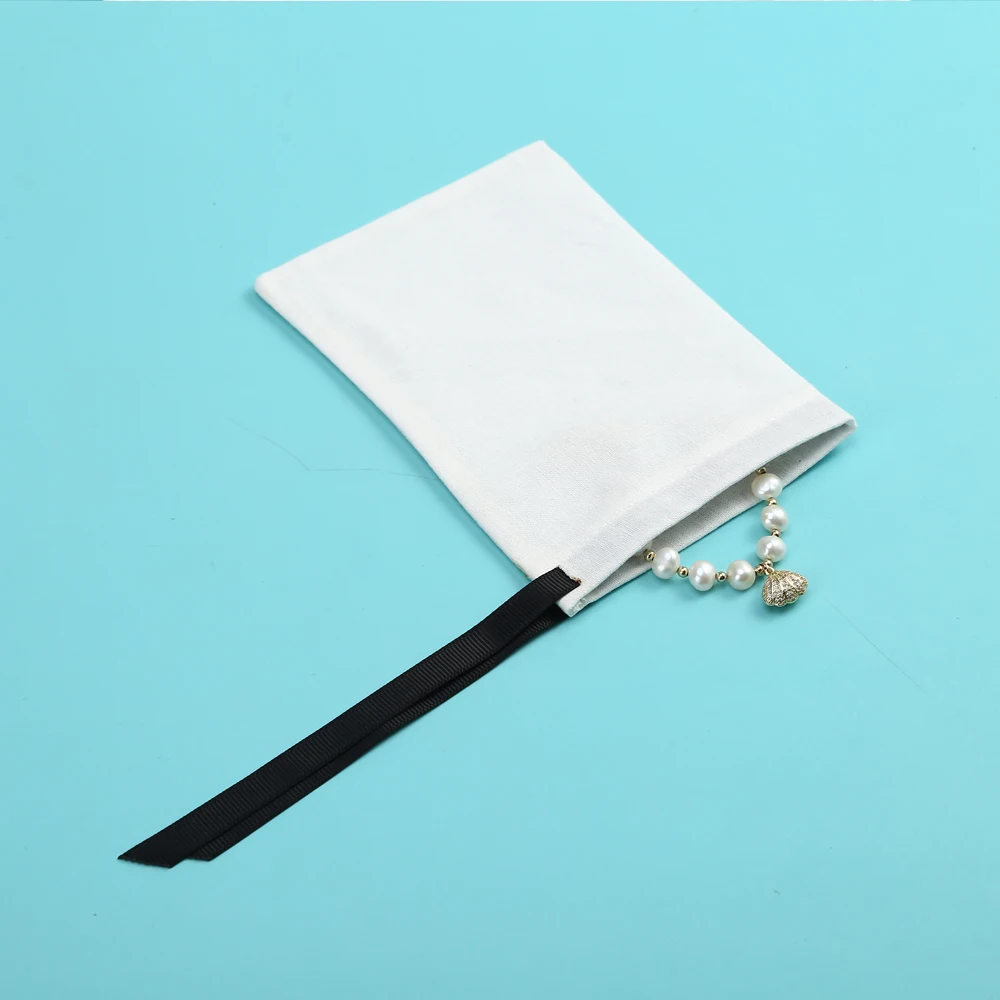 100pcs white Jewelry Cotton Bags with Ribbon Handmade Drawstring Bags Christmas Wedding Birthday Newborn Gift Packing Pouches