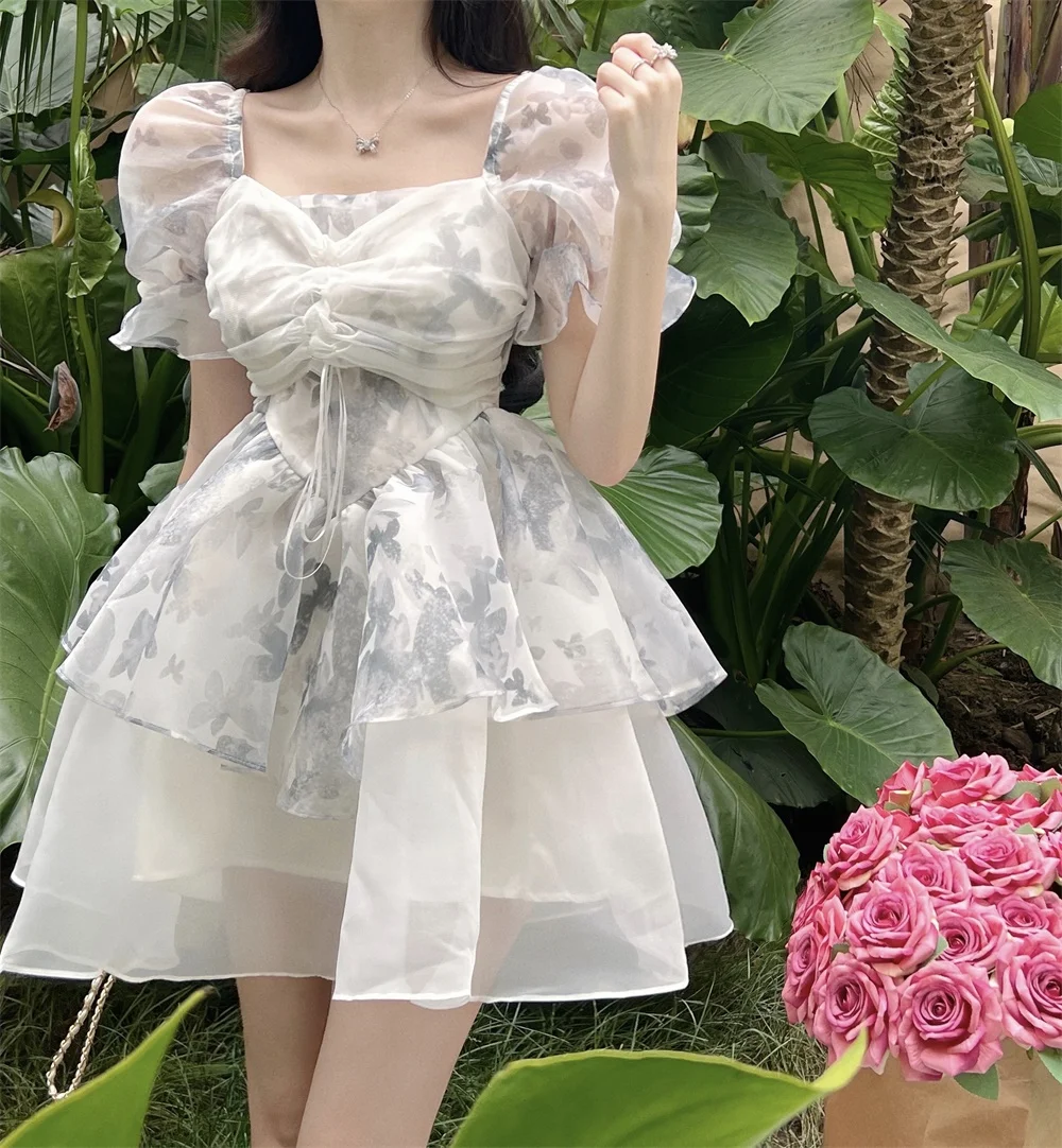 

Женское офисное платье с буффами на рукавах, Белое Облегающее Платье в Корейском стиле с высокой талией для офиса и вечеринки, лето 2022