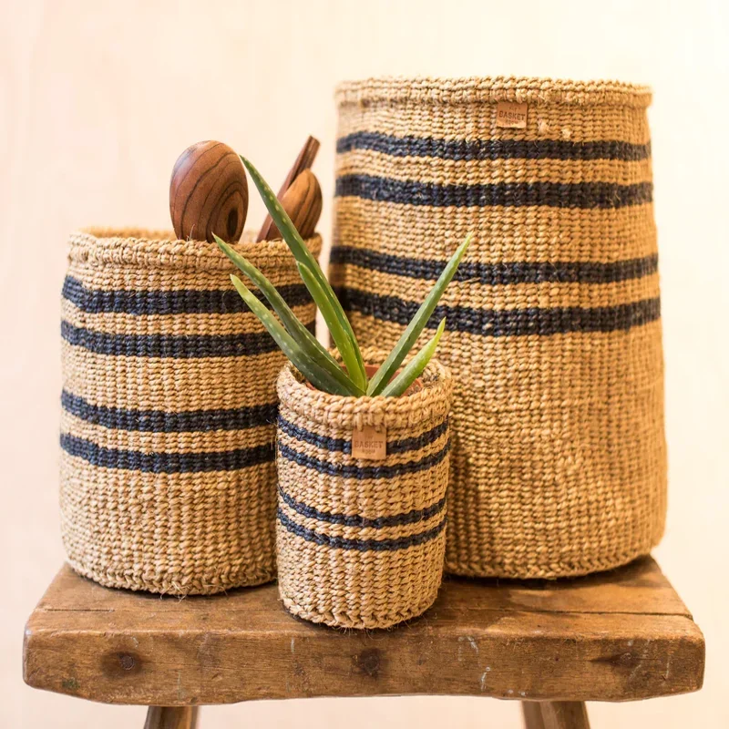 

Stripe Charcoal Black & Natural Woven Storage Basket Set (S,M, L)