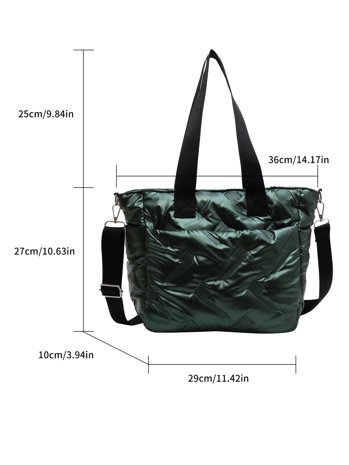 Winter New Design Waterproof Nylon Cotton Padded Shoulder Bag for Women  Large Capacity Solid Color Tote Bag Female Shoulder Bag