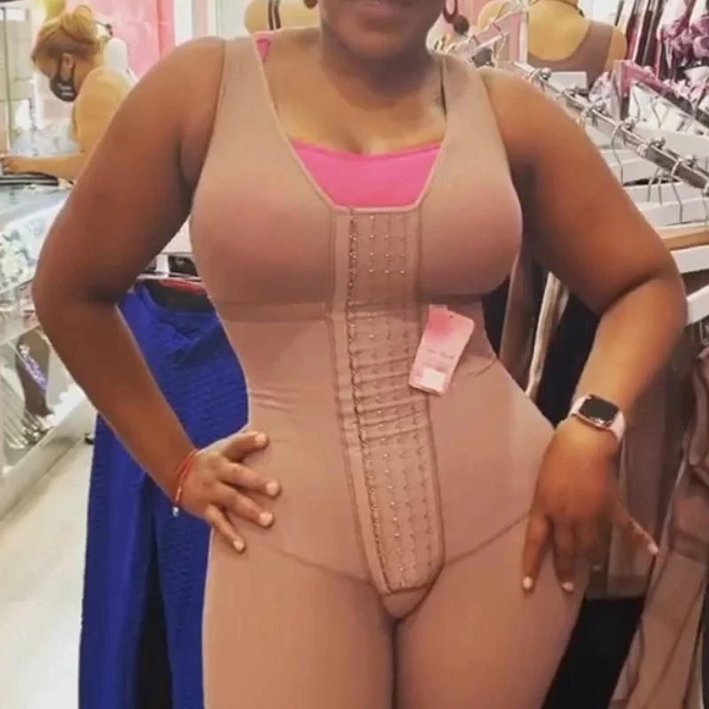 Sleeveless Knee Length Compression Body Shaper For Women Open Bust Tummy Control Shapewear Eye N Hook