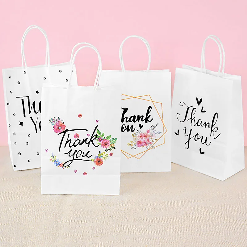 

10Pcs Portable Paper Bags Festival Christmas Birthday Guests Gift Packaging Bag Thanks You Floral Printing Paper Bag With Handle