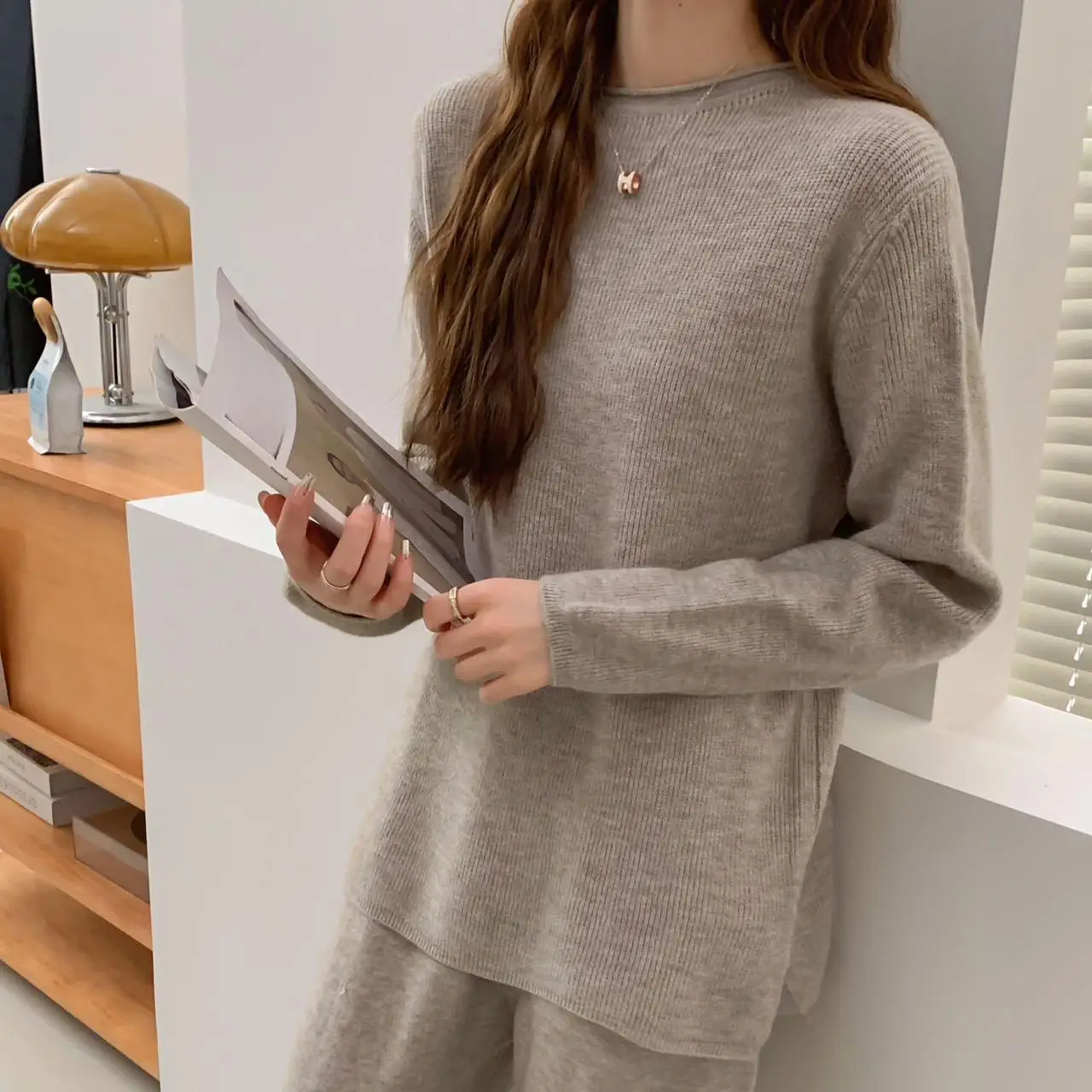 Женский свитер на молнии Dimanaf однотонный вязаный пуловер с высоким воротником