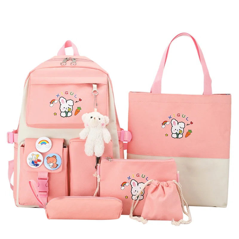 

5 Pcs Sets Kids Backpack Children's School Backpack Kawaii Women's Backpack Bookbag School Bags For Teens Girls mochilas 2023