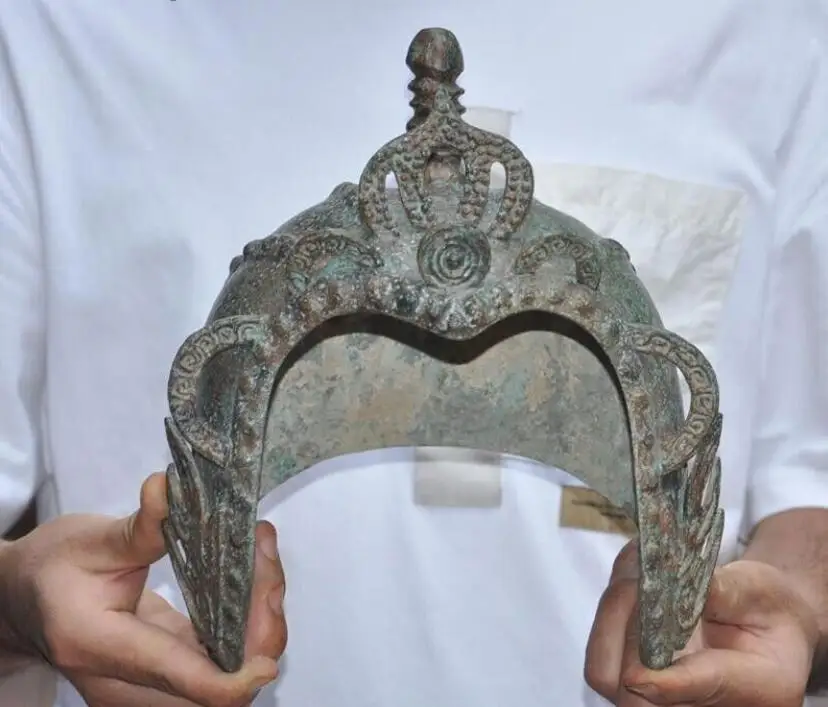

8.4"China bronze ware Ancient soldier war protection head tool helmet hat statue
