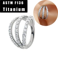 astm f136 titanium nose piercing septum ring 3 side cz pave hinged segment lip ear cartilage helix tragus earrings jewelry