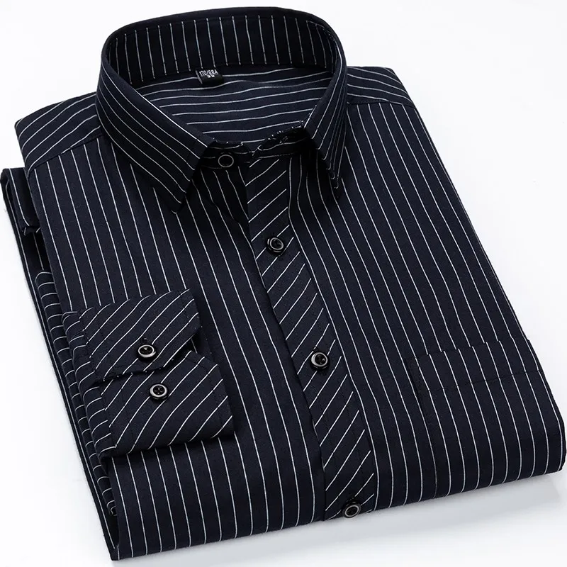 

2022 Men Business Casual Long Sleeved Shirt Classic Striped Formal Male Social Dress Button Shirts Slim Fit Large Size 3XL 4XL