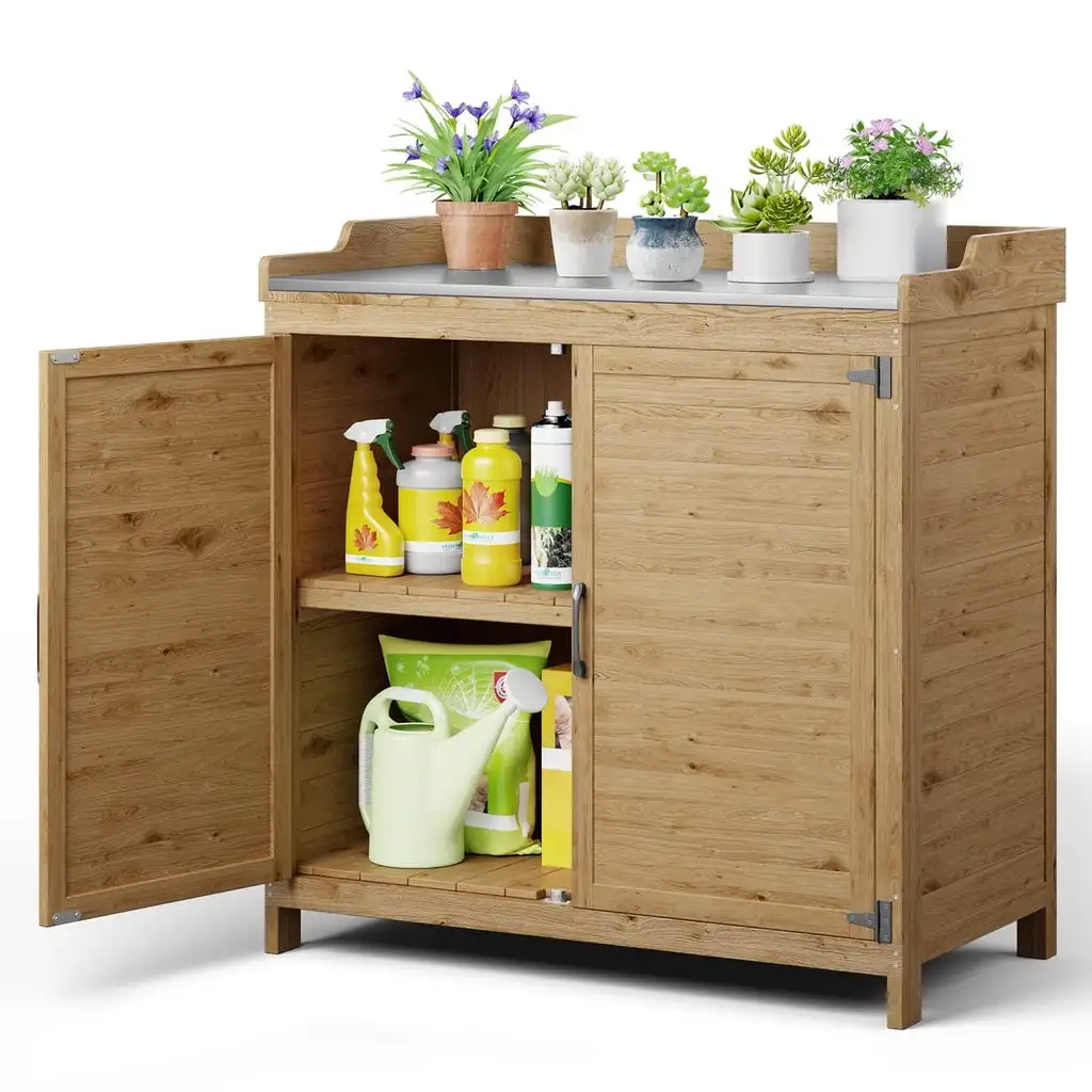 

37.4"H Potting Bench for Outdoor Storage and Gardening Lifestyle - Natural