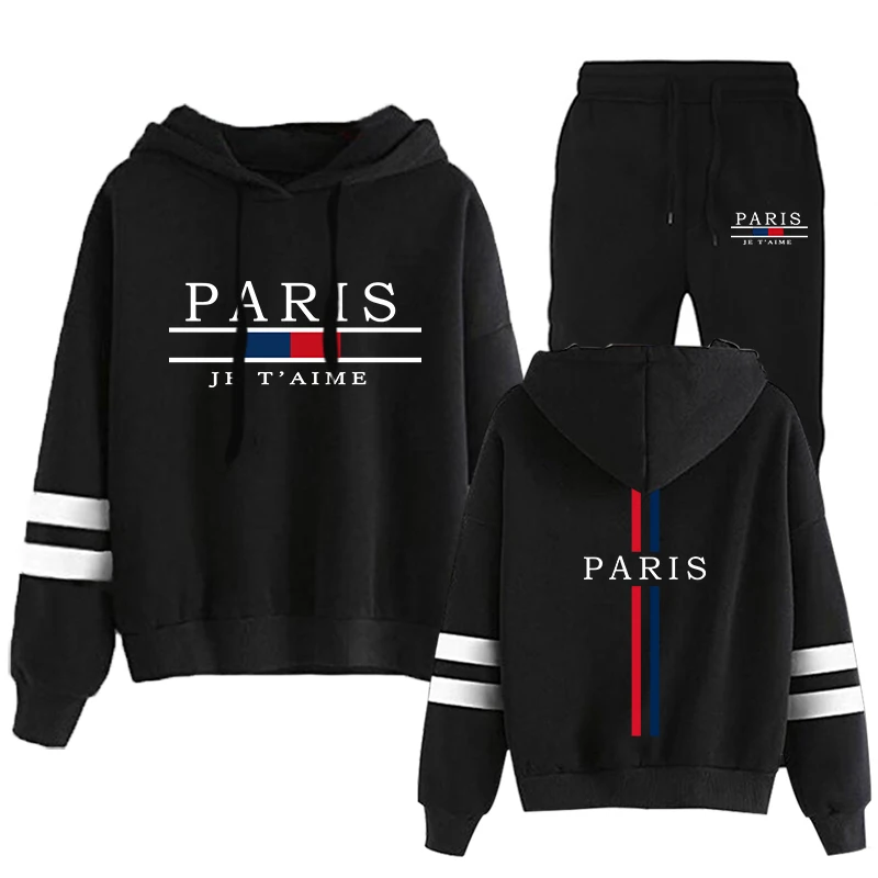 Женский спортивный костюм с принтом Paris полосатые толстовки для женщин