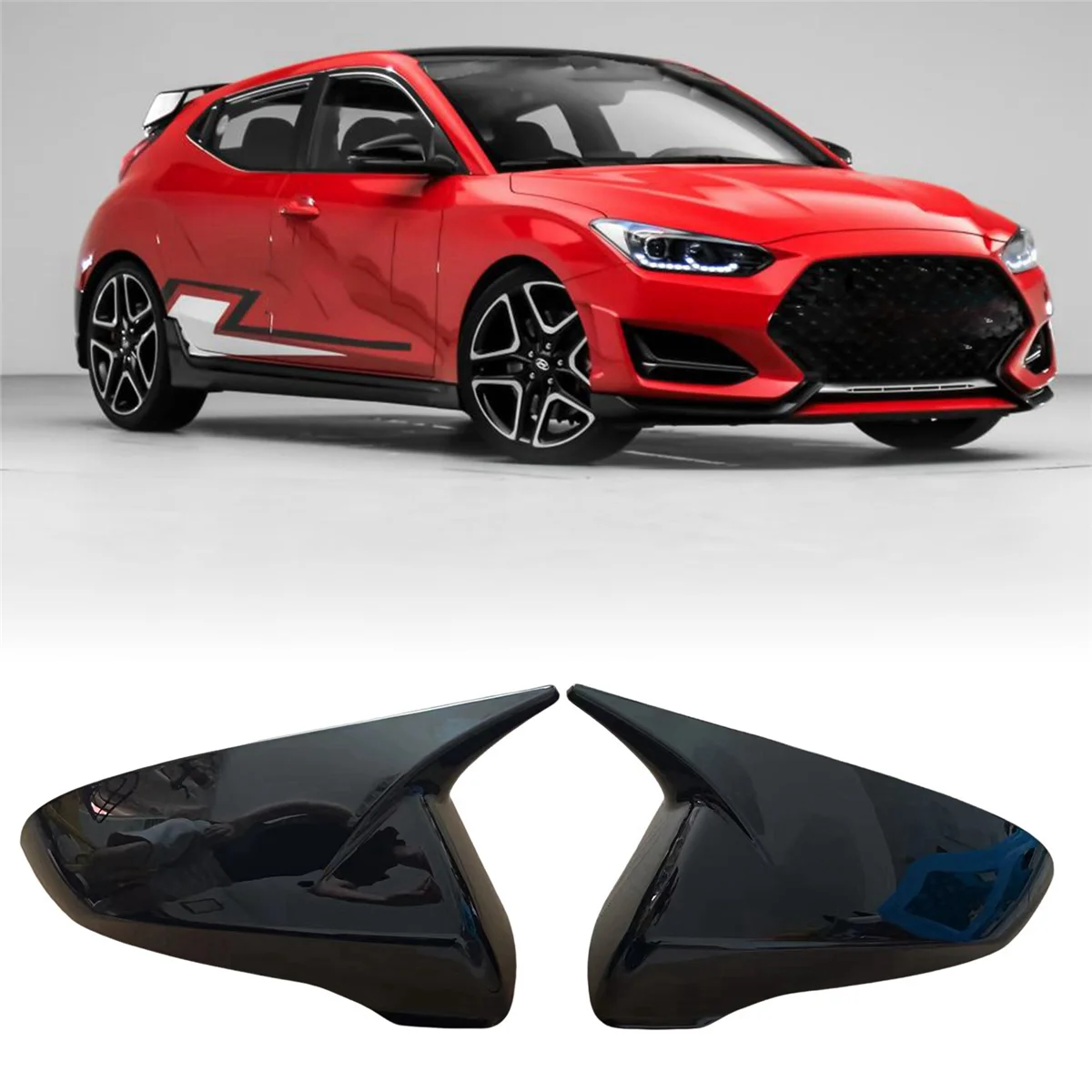 

1Pair Car Rearview Mirror Cover for Hyundai Veloster 2018-2024 Ox Horn Side Mirror Shell Reverse Caps Trim Glossy Black