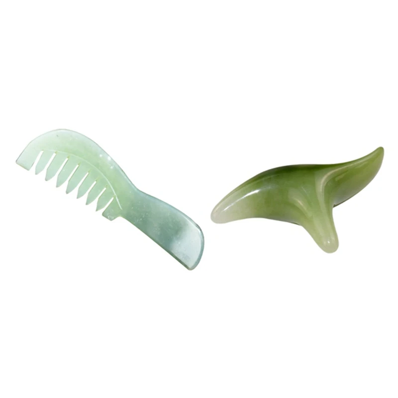 

1Pcs Jade Comb, Natural Jade Scraping Comb & 1Pcs Beeswax Jade Face Gua Sha Triple-Cornered Massager Rod