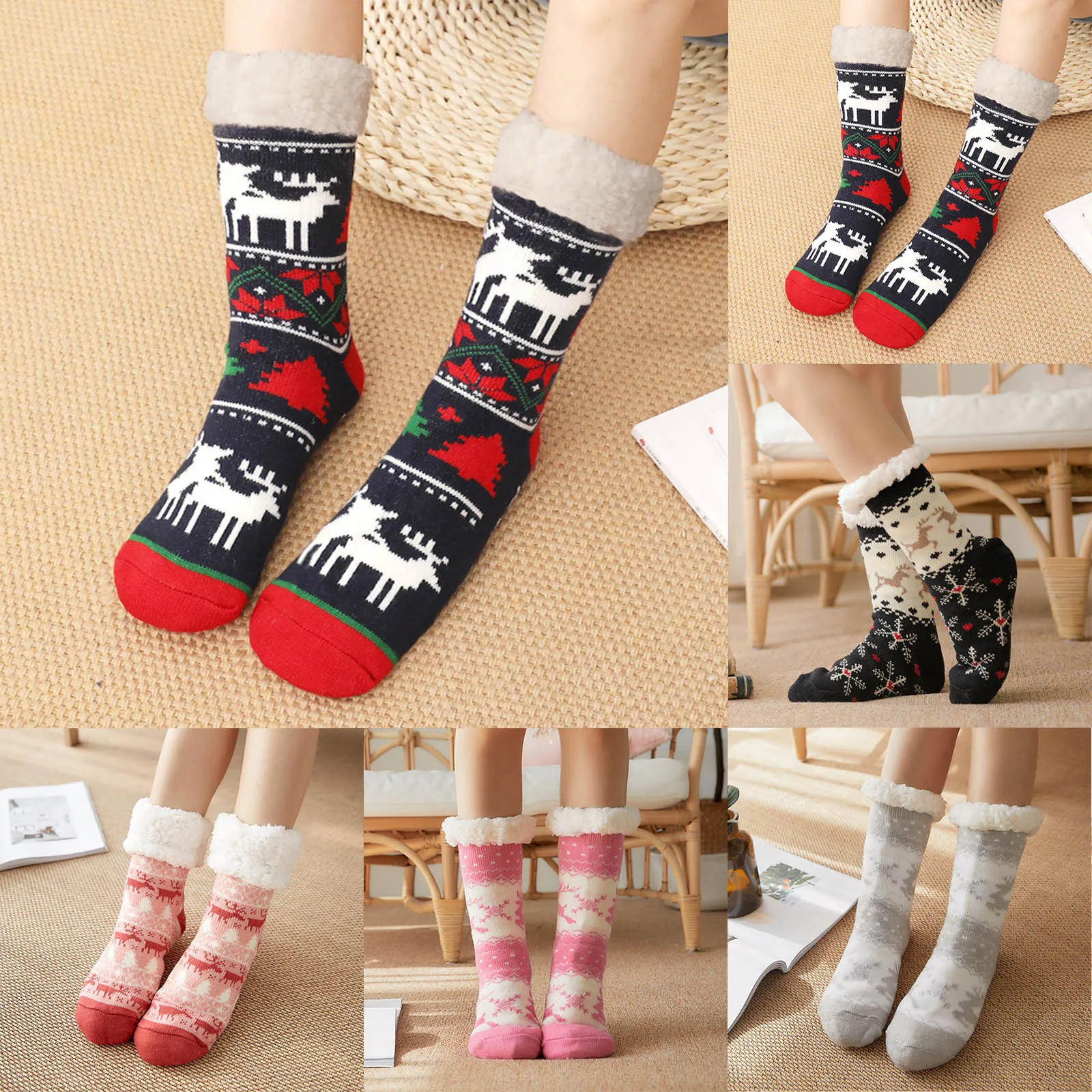 Женские рождественские носки интересные хлопковые с принтом Санта-Клауса