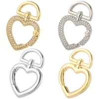 gold color heart clasp micro pave cz copper diy necklace bracelet accessories designer charms for jewelry making spring clasp