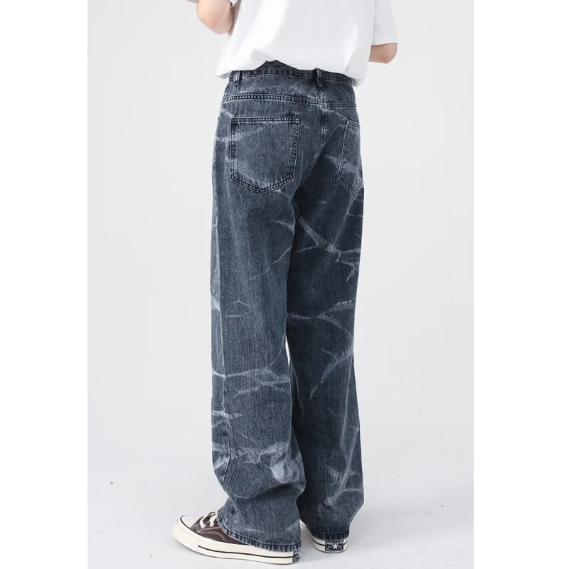 Streetwear Men Hip Hop Loose Straight Cylinder Tie-dyed Casual Pants Versatile Comfortable Jeans Autumn and Winter 2022 Female