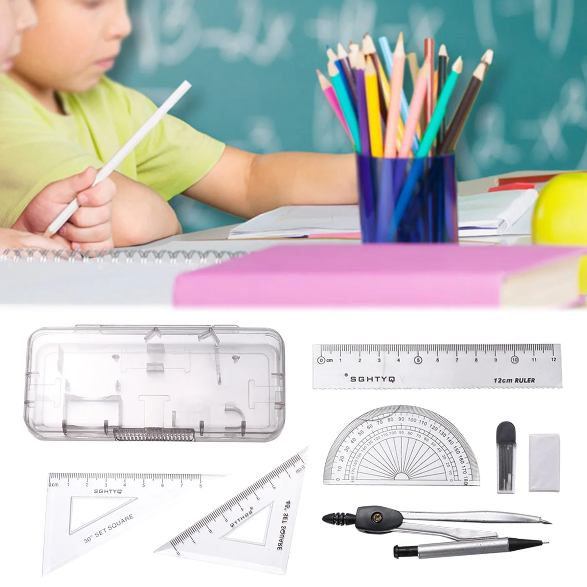 

Set Geometry Compassprotractor Drawing Ruler Math Tool Protractors Supplies Draftingstudent School Compasses Kit Classroom Tools