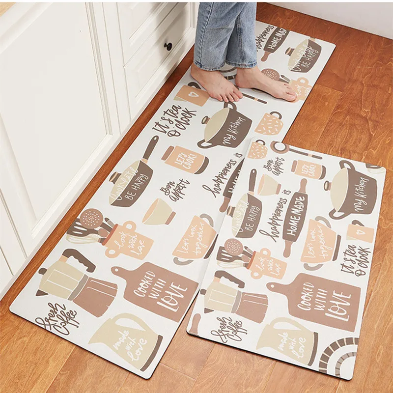

Kitchen Doormats Cartoon Japanese Mat Waterproof and Oil-proof Long Strip PVC Carpet Wear-resistant and Non-slip Flushable Rug
